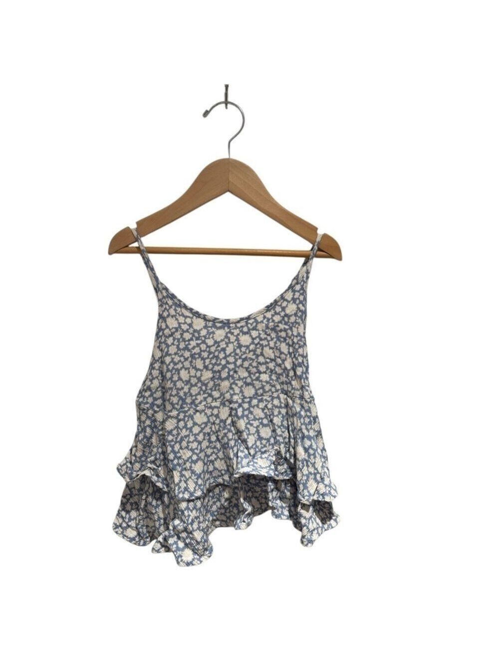 Vintage Havana Blue and White Asymmetrical Crop Camisole - Medium (10/12)
